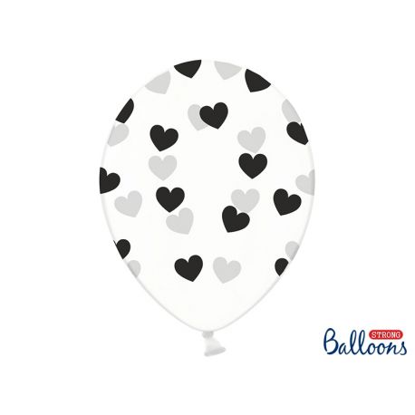 Balón Crystal Clear - čierne srdiečka