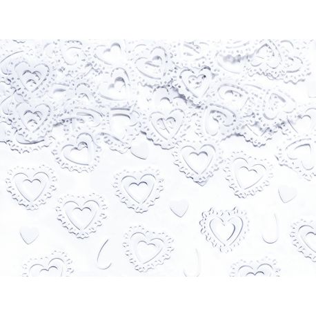 Konfety vyrezávané srdcia biele