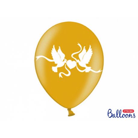 Balón biele holubice Metallic - zlatá farba