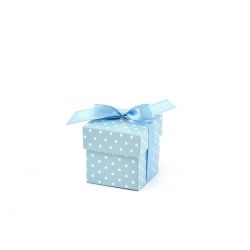 Modrá krabička na darčekypre hostí s bodkami